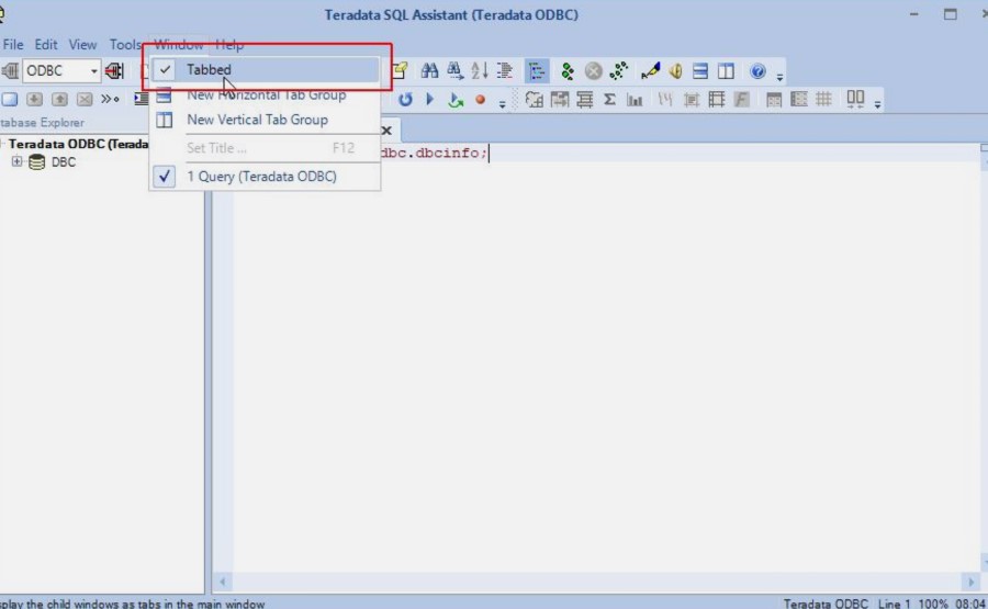 Teradata SQL Assistant tabbed answer sheet